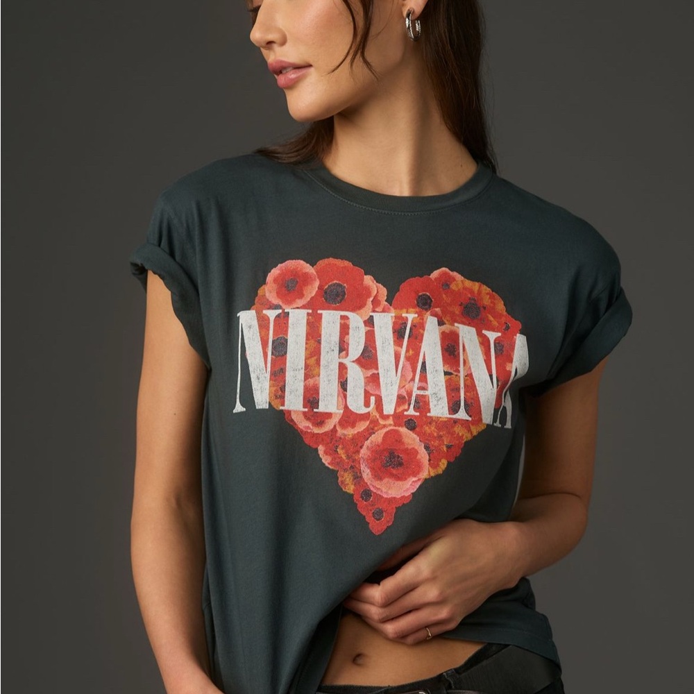 Nirvana Women's Charcoal Tee with Floral Heart Design